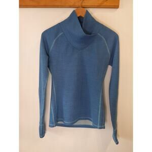 Prana Breathe Athletic Top Size M Blue Merino Wool Turtleneck Running Yoga